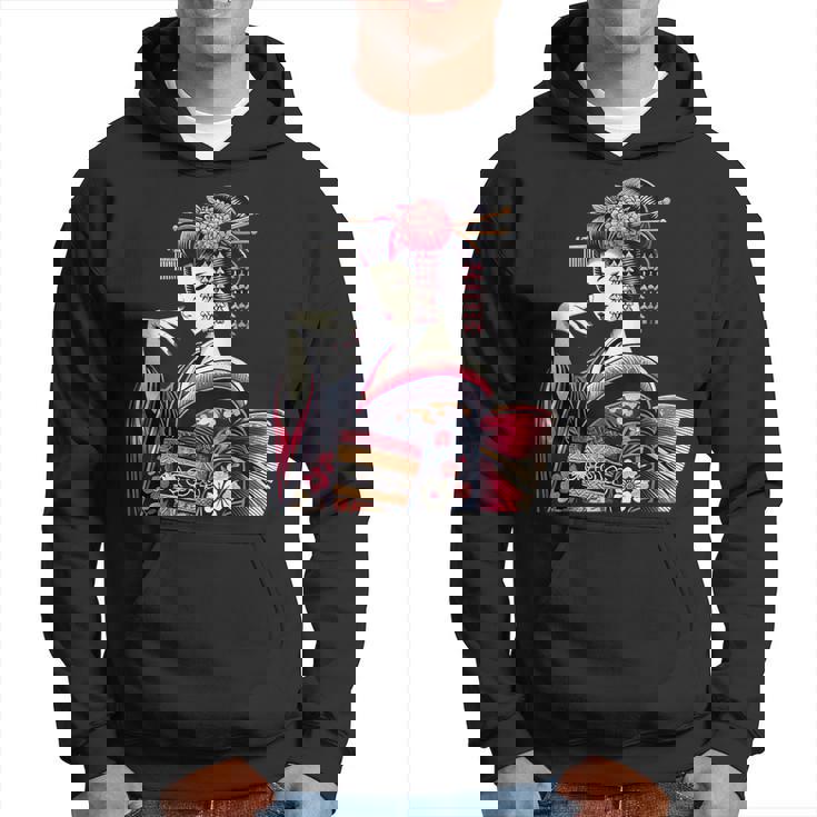 伝統的な着物のエレガントな日本の芸者のイラスト パーカー