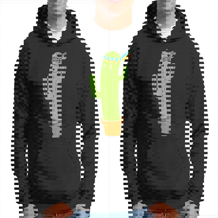 先住民のサボテンと頭飾りと羽 パーカー