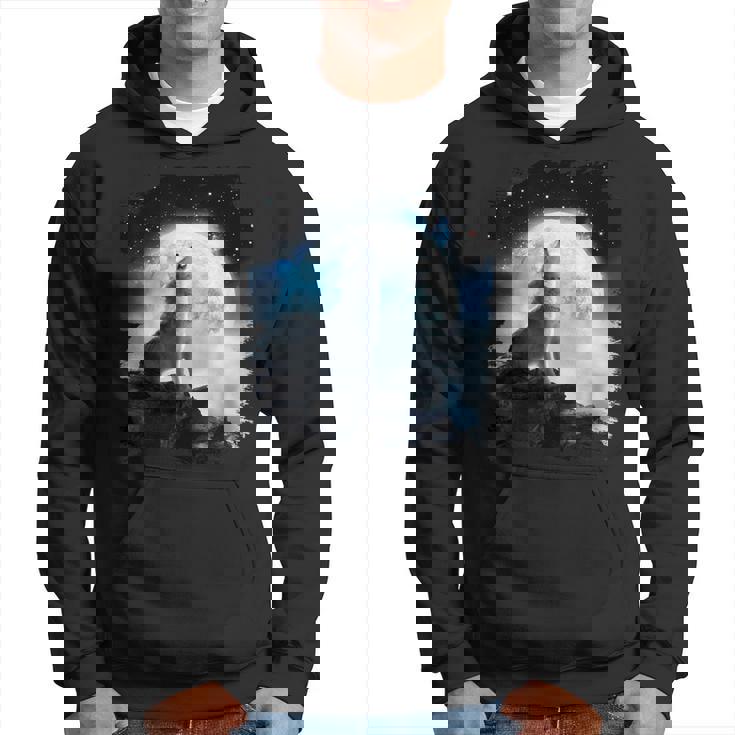 宇宙空間 オオカミ 月に遠吠えするオオカミ パーカー