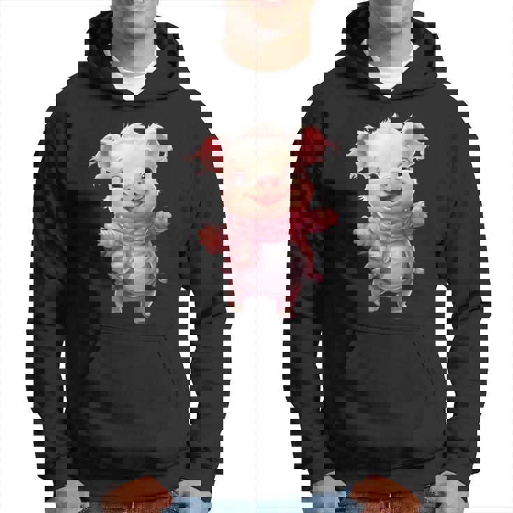 帽子とスカーフを着た豚のクリスマスプレゼント パーカー