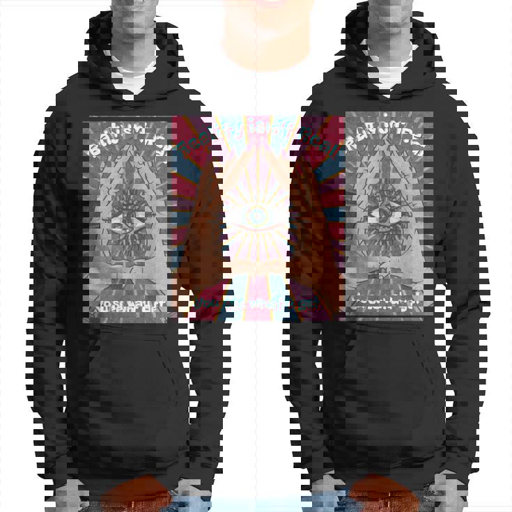 手、三角形、すべてが見える目を持つイルミナティデザイン。 パーカー