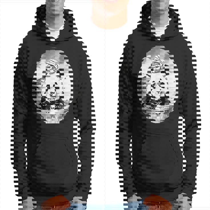 日本の温泉 パンダ 面白い 水墨画 温泉旅行 入浴 銭湯 お風呂 バスタイム 動物 和風 パーカー