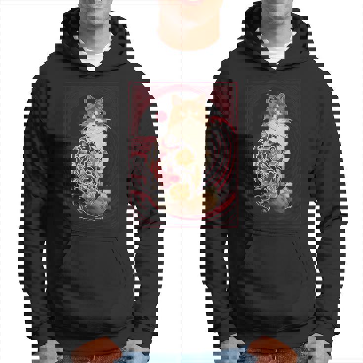 日本の鯉タトゥー猫アート美的ヴィンテージライジングサン パーカー