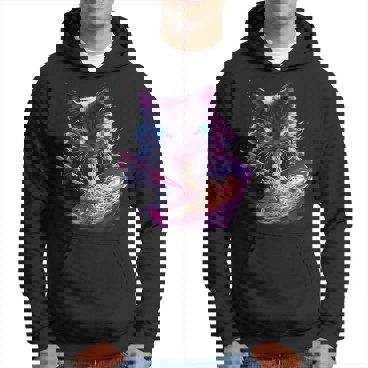 日本美術 ラーメン 猫 忍者 シンセウェーブ スタイル サムライキャット パーカー