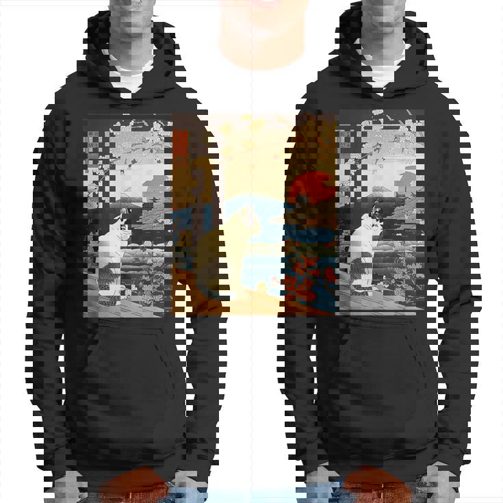 浮世絵 アート 神奈川 ヴィンテージ 日本のタトゥーアート 猫 グラフィック パーカー