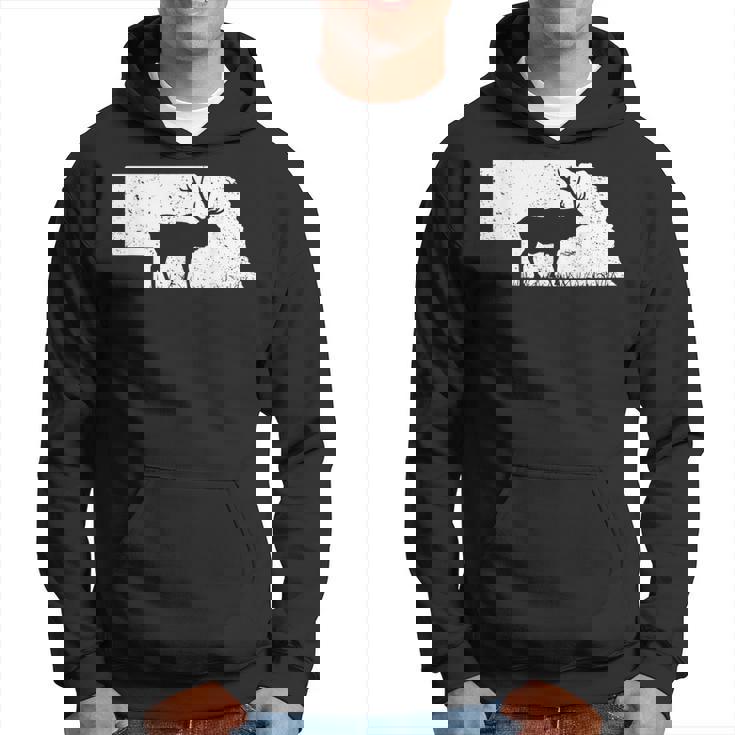 狩猟ヘラジカまたはワピティ ネブラスカ地図アートハンター パーカー