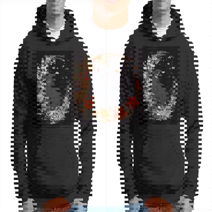 猫 月 花柄 グラフィック パーカー