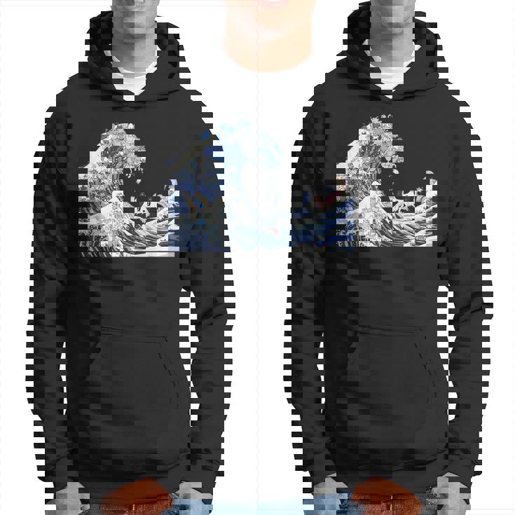 猫がサーフィンをする神奈川の大波 面白い猫の波 かわいい猫、猫好き、かわいい猫 パーカー