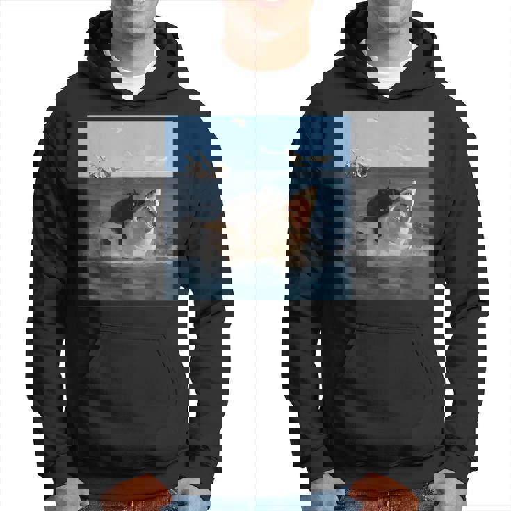 猫を噛むサメの面白いアートと猫好きの面白い猫とサメ。 パーカー