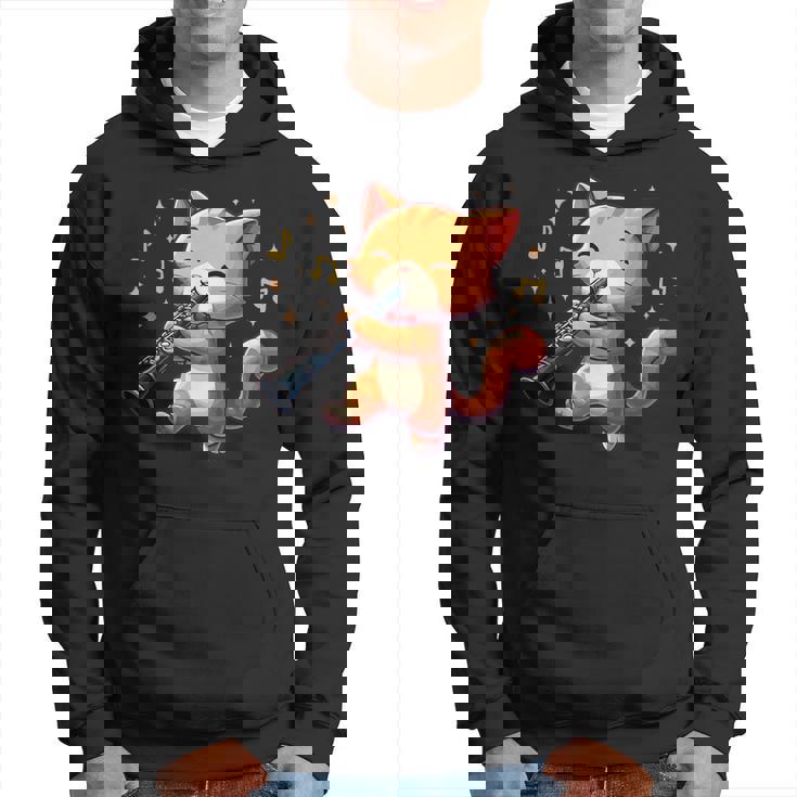 猫好きのためのかわいい猫のデザイン 猫がクラリネットを弾く パーカー