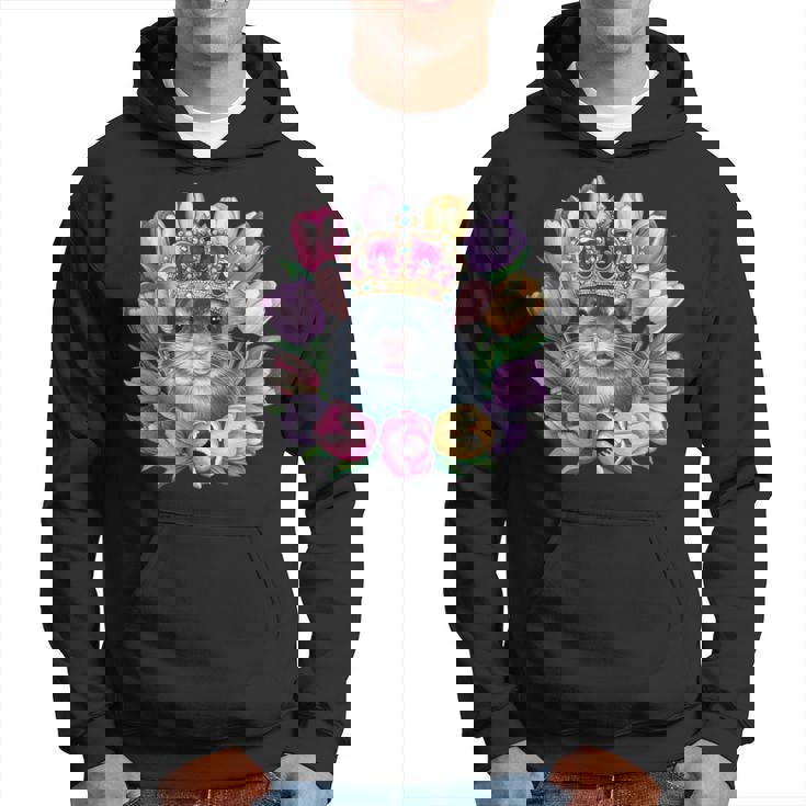 王冠とカラフルなチューリップを持つかわいいチンチラ パーカー