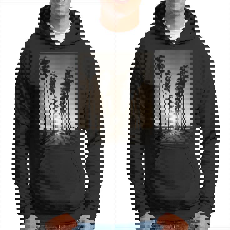 白黒写真 ヤシの木の夕日 ビンテージ写真 パーカー