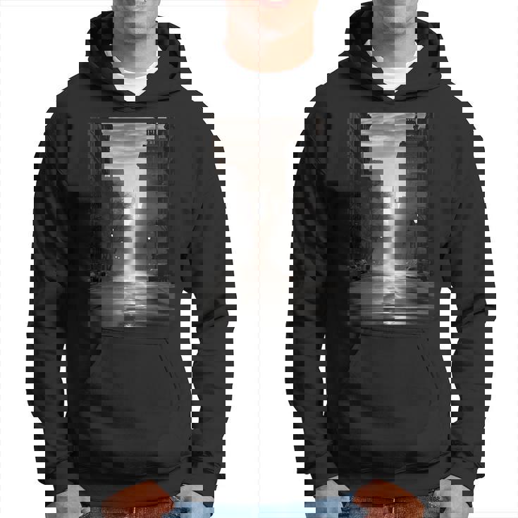 白黒写真 街の街の夕焼け写真 パーカー