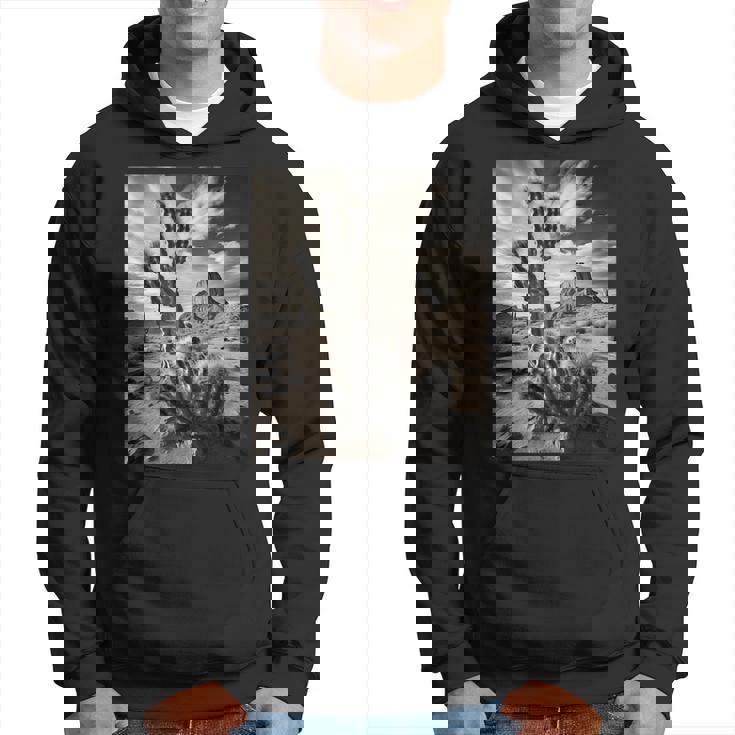 砂漠のサボテンのモノクロ写真 パーカー