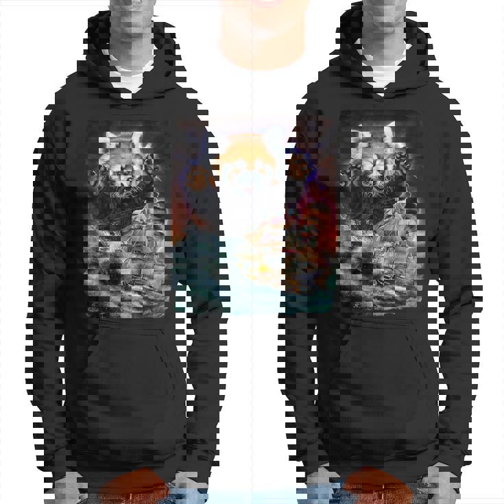 船を襲う レッサーパンダ 海 雷 嵐 パーカー