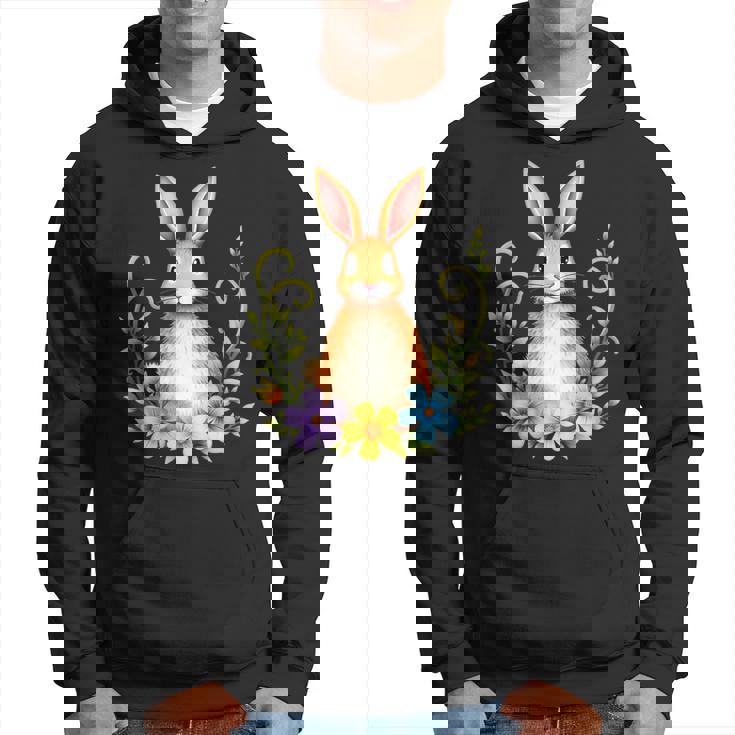 花と葉を持つ愛らしいウサギ 自然デザイン パーカー