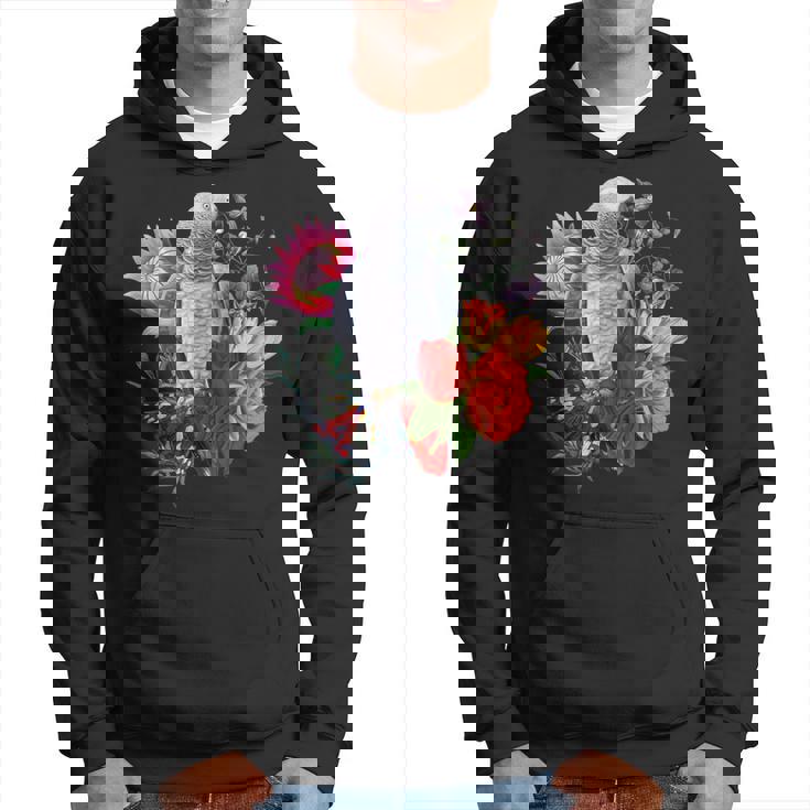 花と蝶とヨウム パーカー