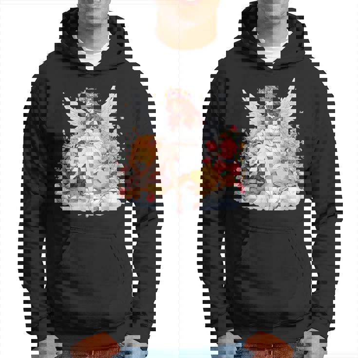 花に囲まれたライオンの天使 美しい天使 パーカー