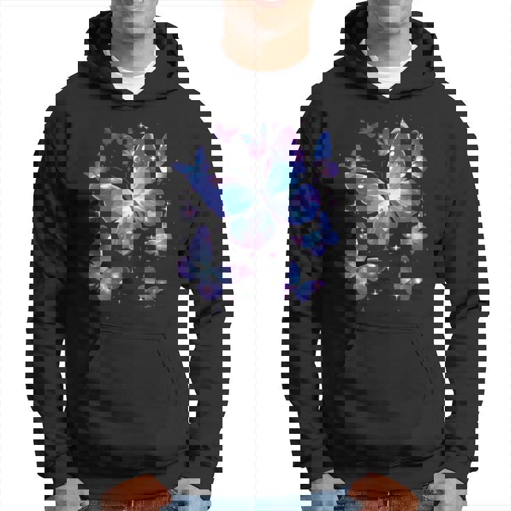 青と紫の模様の蝶たち 昆虫プリント パーカー