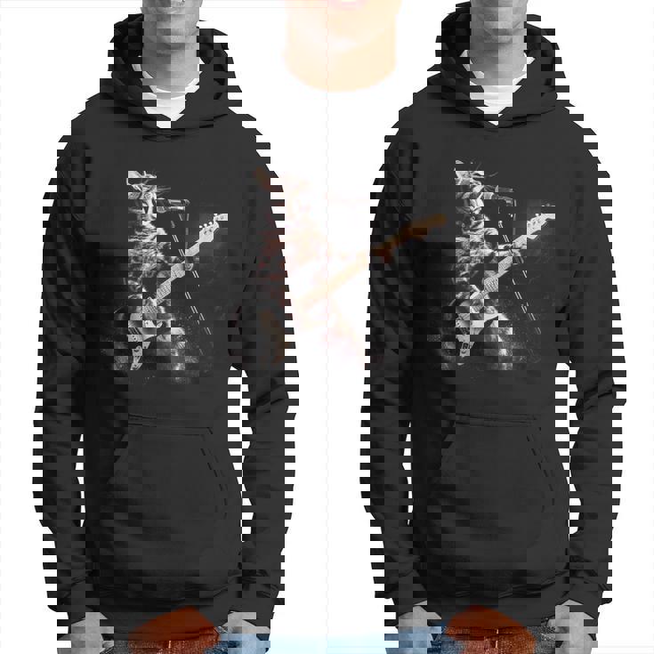 面白いギター猫 エレキギターで遊ぶ ロックスターキャット パーカー