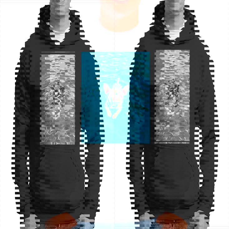 面白いボストンテリア プールで泳ぐ かわいい犬 ママ お父さん パーカー