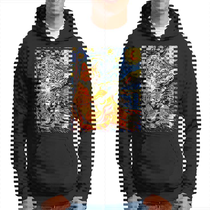 面白いレトロなデザインの猫がギターを弾く 星月夜 パーカー