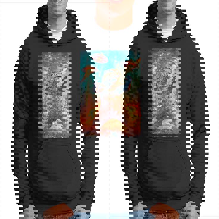 面白いレトロな日本の怪獣モンスターカワウソの自撮り写真東京ufo パーカー