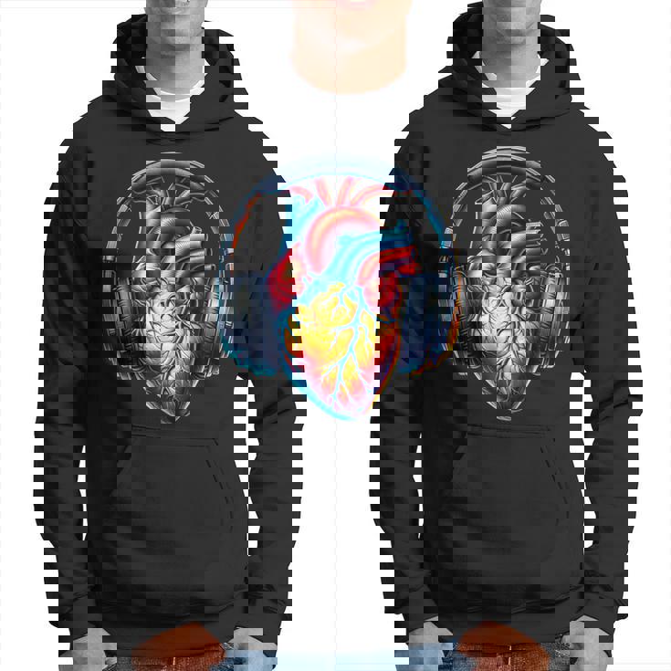 音楽解剖学的ハートとヘッドフォンdjミュージックグラフィック パーカー