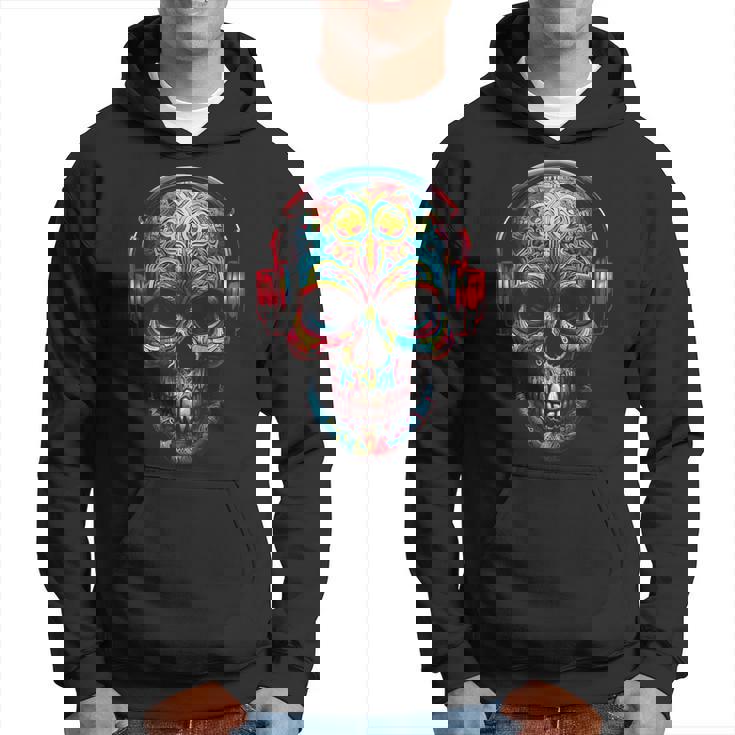頭蓋骨アート曼荼羅ファンタジーカラフルなヘッドフォンモチーフの頭蓋骨 パーカー