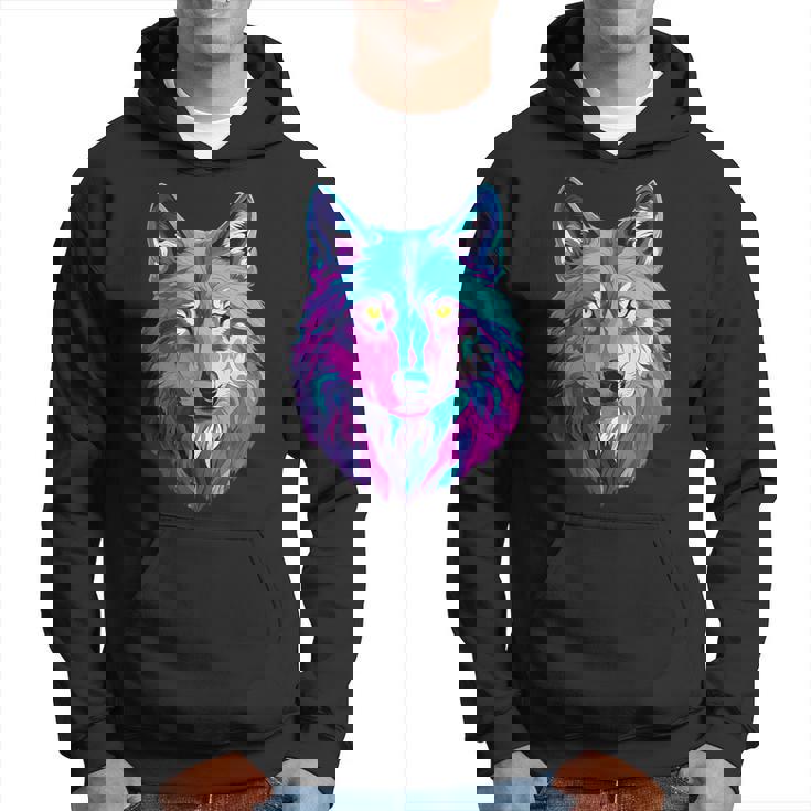 鮮やかなマルチカラーオオカミ パーカー