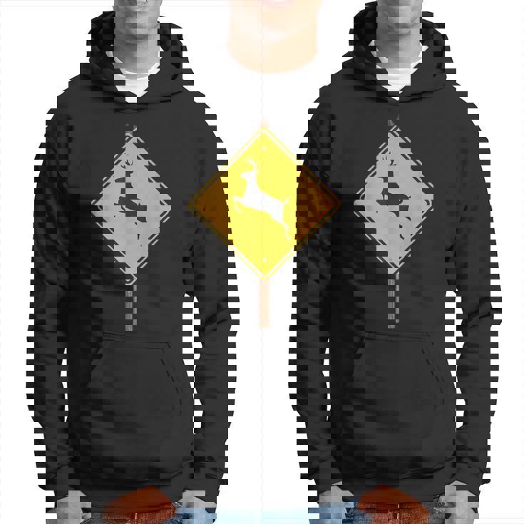 鹿を渡る道路標識コスチューム パーカー