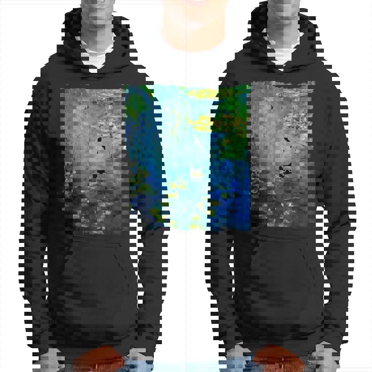 黒猫モネのスイレン絵画アート 猫好き パーカー