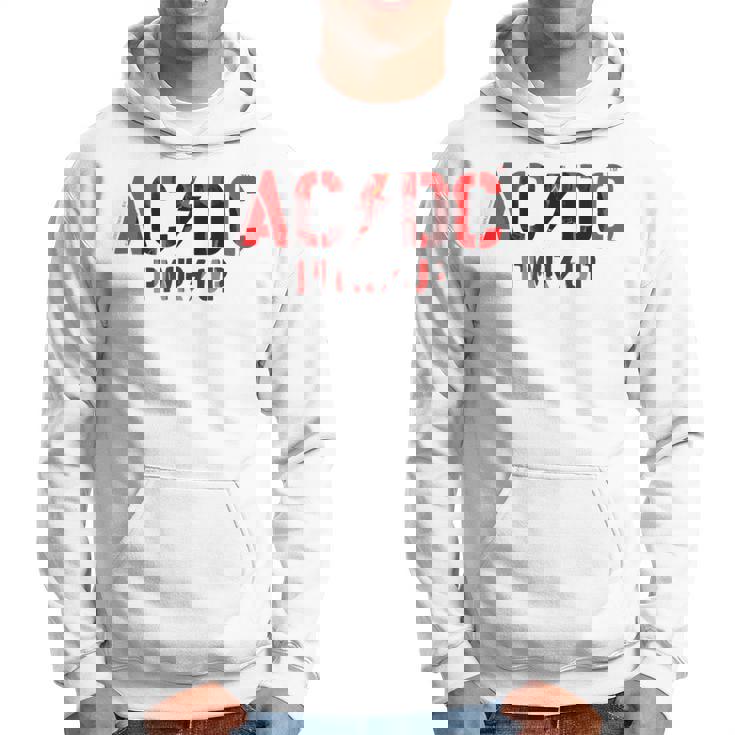 AcDcロックミュージックバンドpwrupフォトロゴ。 パーカー