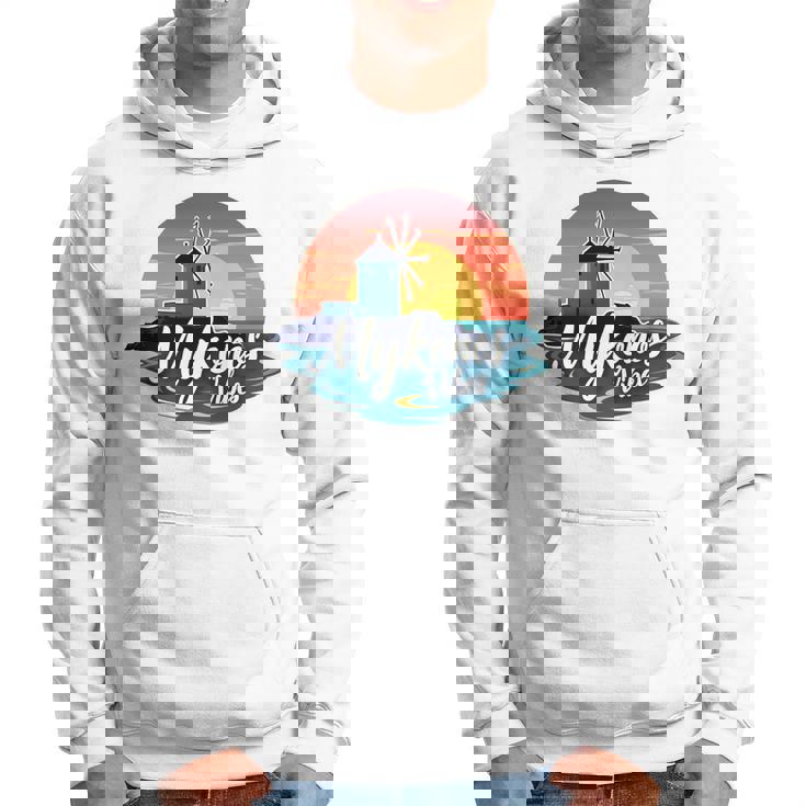 Mykonosibes ヴィンテージ 夕日 ギリシャの島 ギリシャ お土産 長袖tシャツ パーカー