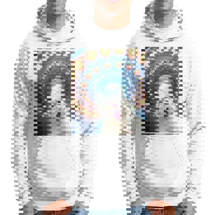 Ufo エイリアンフライングソーサー付き面白い白猫愛好家セルフィー 長袖tシャツ パーカー