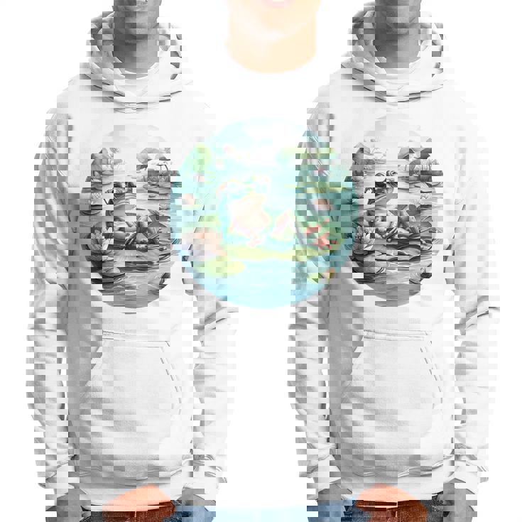 「池でリラックス」 – スイレンの上にサングラスをかけたカエル パーカー