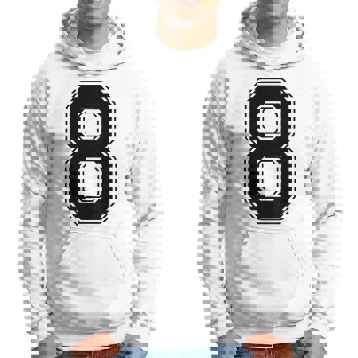 【バックプリント・背中側】8 数字 背番号 ユニフォーム ナンバー【ブラック／黒 の文字】スポーツ 練習着 部活 パーカー