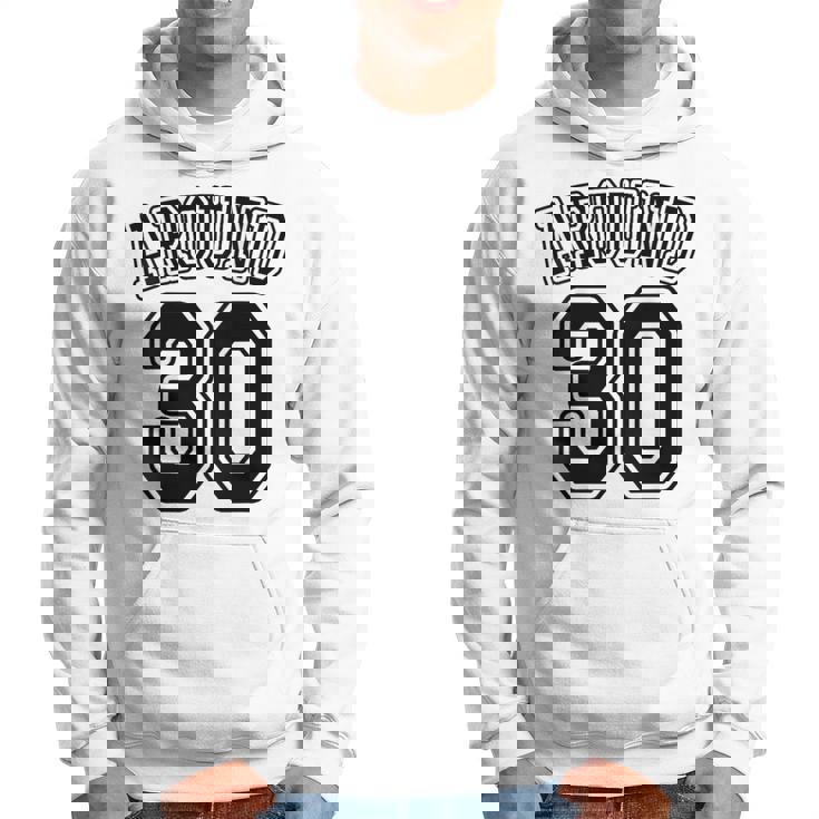 【バックプリント・背中側】Around 30 アラサー（三十歳 30才）ユニフォーム風 30代 誕生日プレゼント 面白 パーカー