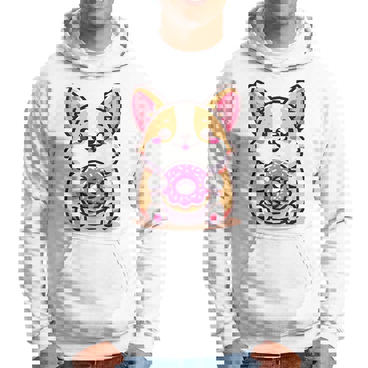 かわいいコーギーのドーナツを持つ漫画の犬愛好家アートキッズ。 パーカー