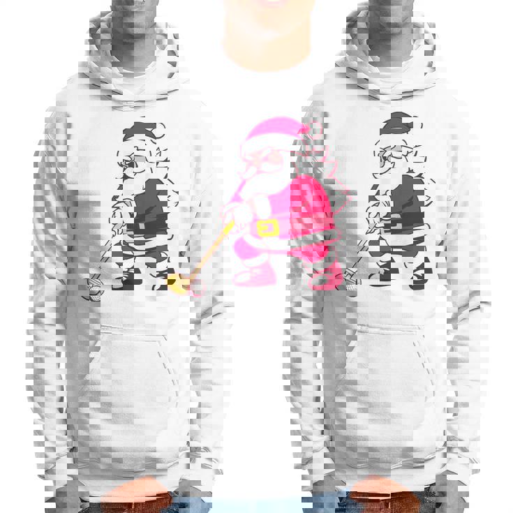 ゴルフをする面白い醜いクリスマスサンタ。 パーカー