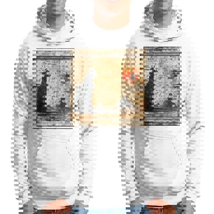 サンセット ピラミッド パピルス スクロール 砂漠 エジプトアート 猫 長袖tシャツ パーカー