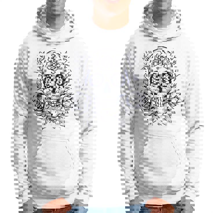 スカルと花の伝統的なタトゥースタイル パーカー