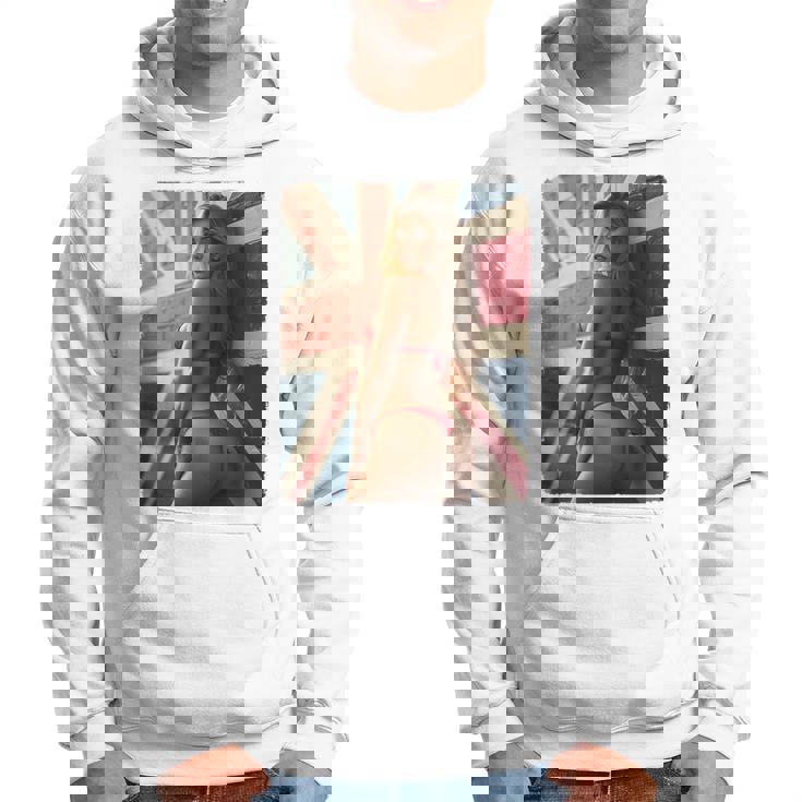 セクシーガールグラフィックtシャツ 「ホットピンナップガール&イギリスの旗」 長袖tシャツ パーカー