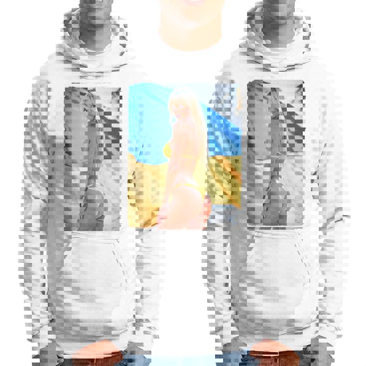 セクシーガールグラフィックtシャツ 「モダンピンナップガール&ウクライナ国旗2」 長袖tシャツ パーカー