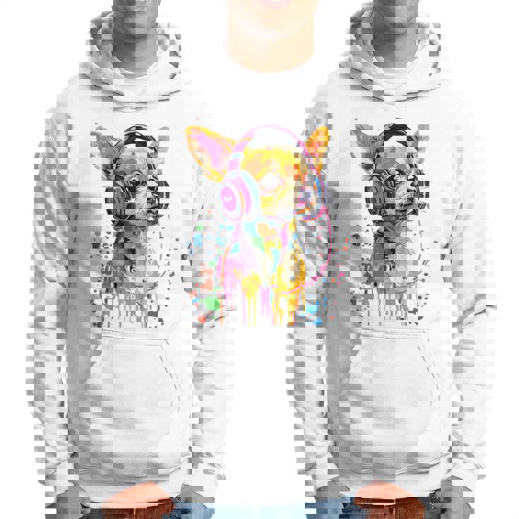チワワの恋人 ポップアート ヘッドフォンを着て おもしろい チワワ 長袖tシャツ パーカー