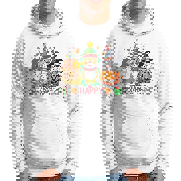 ハッピー、感謝祭、ハロウィン、メリークリスマス。 長袖tシャツ パーカー