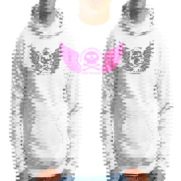 バイク おもしろ ドクロ 可愛い ハート オートバイ 羽ばたく翼 バックプリント 天使 パーカー