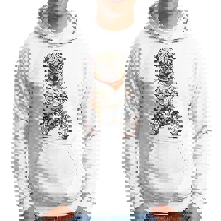 パグ いぬ イラスト パグ好き 犬好き 自転車 かわいい おもしろ レトロ かっこいい パーカー