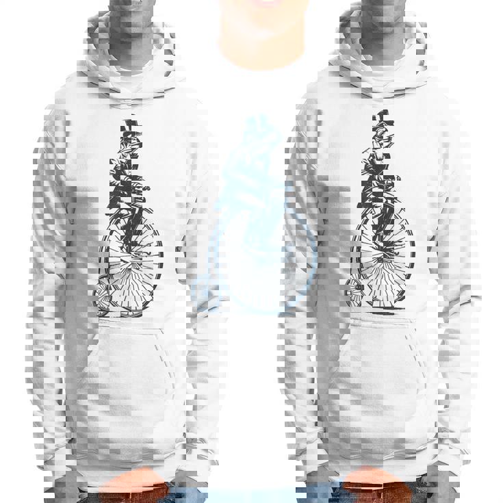 ビンテージのペニーファージング自転車に乗る粋なカエルのサイクリスト パーカー