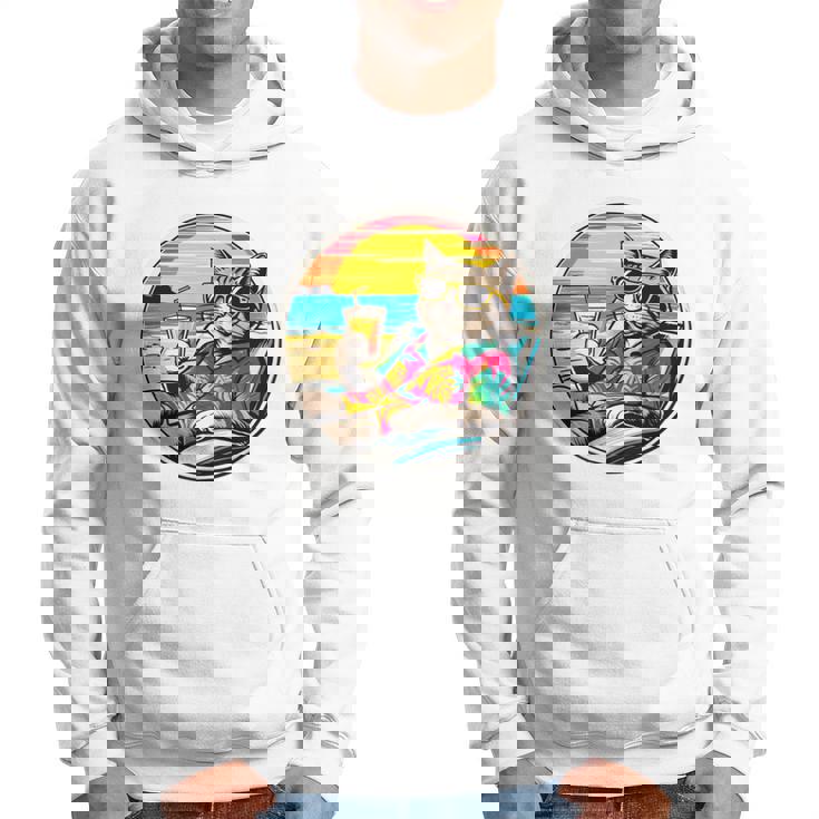 ビーチでドリンクを飲みながらリラックスできるレトロなヴィンテージクールな猫 長袖tシャツ パーカー